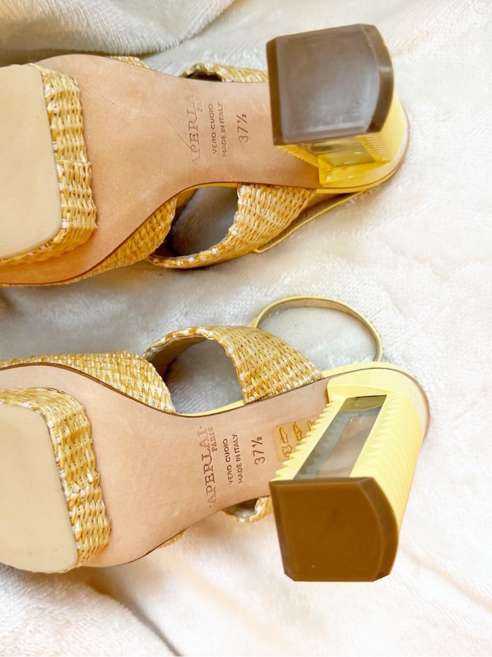 NWOT Aperlai Wicker and Yellow Leather Platform Sandal - Picture 6 of 6